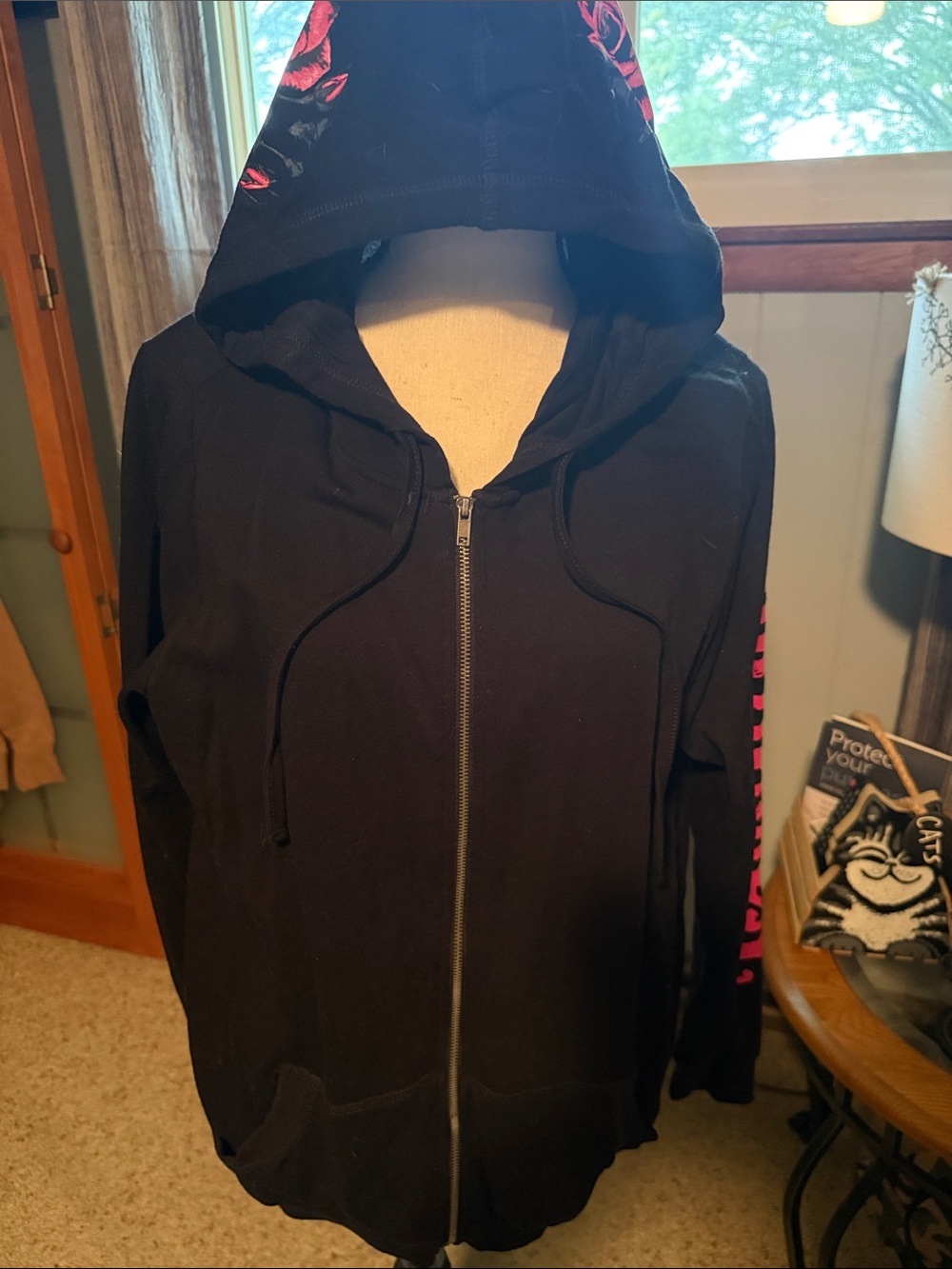 torrid Black Zip-Front Hoodie with Pink Graphics